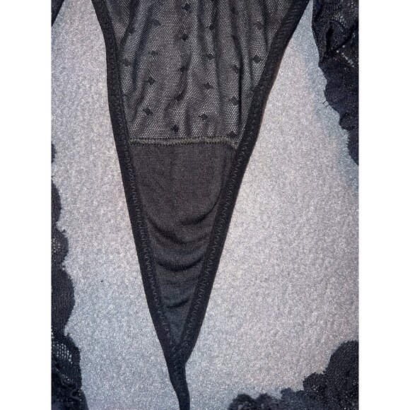 Bed of Roses Black 3X Lingerie Set Sheer Polka Dot Babydoll & Thong, Curvy, Lace - Picture 11 of 16